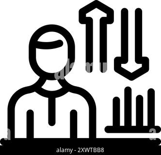 Businessman is analyzing growing and declining arrow charts, symbolizing market trends and business analysis Stock Vector