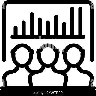 Three businesspeople are having a meeting, analyzing a financial graph displayed on a presentation board Stock Vector