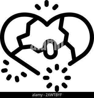 Stylized illustration of a broken heart exploding, symbolizing the pain and turmoil of a difficult breakup Stock Vector