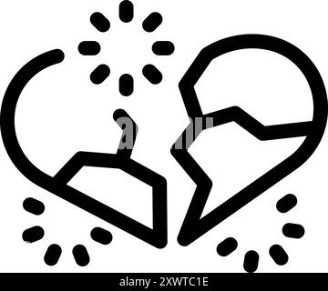 Stylized black and white icon of a broken heart exploding, representing the pain and turmoil of a difficult separation Stock Vector