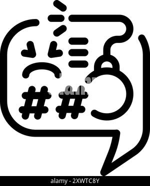 Speech bubble containing a bomb, angry emojis, and sharp symbols representing cyberbullying and online harassment Stock Vector