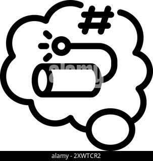 Thought bubble showing flashlight lighting hashtag representing social media marketing campaign Stock Vector