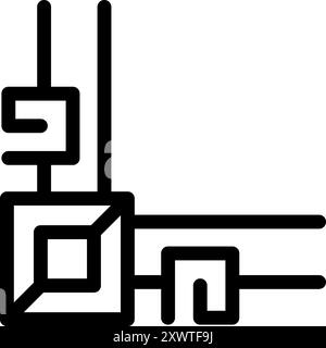 Black and white illustration of a forklift lifting a block, evoking delivery and logistics Stock Vector