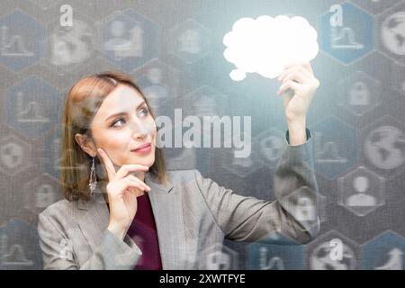 businesswoman holding speech bubble. business people icon and creativity idea Stock Photo