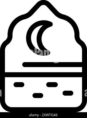 Simple black and white icon of a crescent moon over a dark sky, symbolizing night mode on a device Stock Vector