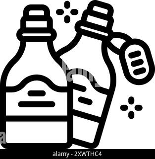 Line icon of two wine bottles, one with a price tag, representing the wine industry and its commercial aspects Stock Vector