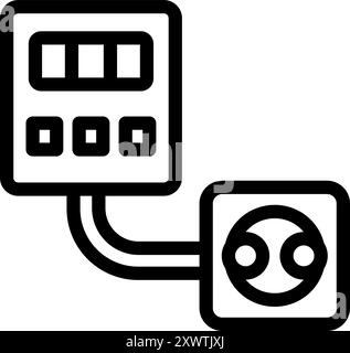 Minimalist vector illustration representing an electrical panel connecting to a wall socket with a cable Stock Vector