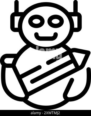 Friendly chatbot holding a pencil, symbolizing its ability to generate creative text formats, like poems, code, scripts, musical pieces, email, letters, etc., or any other written content Stock Vector