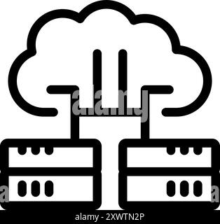 Simple icon representing cloud computing connecting two database servers with data sharing Stock Vector