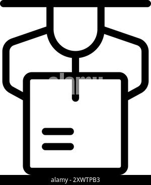 Line art icon of a robotic arm holding a cardboard box, representing automation in shipping and logistics Stock Vector