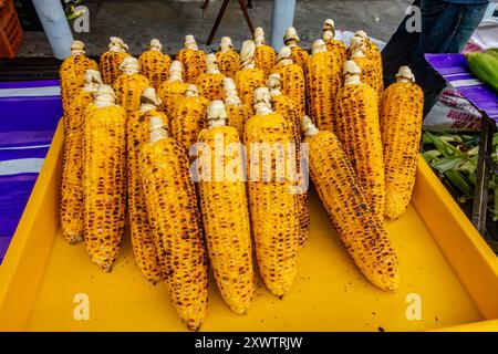 Roasted sweetcorn on sale at a market stall in Tajung Bungha, Penang, Malaysia Stock Photo