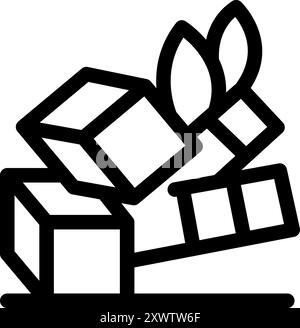 Line drawing of a domino effect illustrated with three cubes falling down Stock Vector
