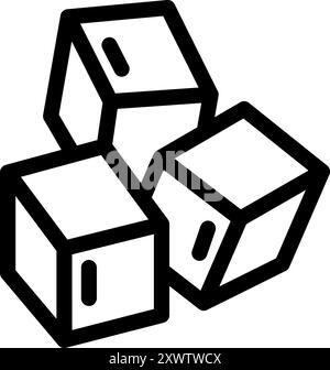 Line art vector illustration icon of three sugar cubes falling on a white background Stock Vector