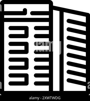 Black and white line art icon of a data center server room hosting showing cloud computing concept Stock Vector