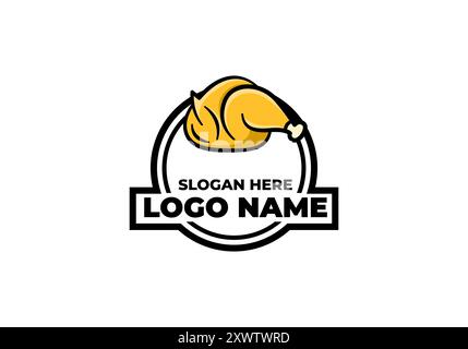 Logo fried chicken yellow with black line art and frame. Editable file Stock Vector