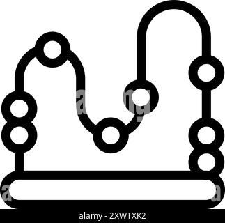 Simple black and white line art depicting a roller coaster toy with beads for children to play with Stock Vector