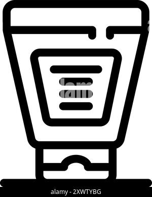 Black and white line drawing of a cosmetic cream tube standing on a surface with its cap open Stock Vector