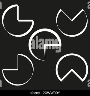 Pie chart segments set. Black and white vector design. Modern abstract graphics. Stock Vector