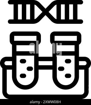 Simple icon depicting dna structure and test tubes, representing genetic engineering and laboratory experiments Stock Vector