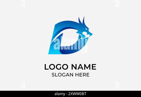 Logo design Letter D combine with Dragon head in blue color with full brand kit stationery, Mega bundle pack. Editable file Stock Vector