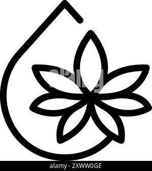 Simple icon of a cannabis oil drop overlapping a marijuana leaf, representing cbd products Stock Vector