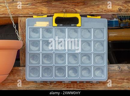 Closed plastic tray box used for small parts Stock Photo