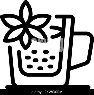 Line art icon of a mug containing a relaxing herbal tea with star anise Stock Vector