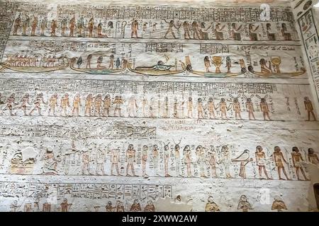 Valley of the Kings, kings valley, mural relief paintings of KV9 tomb, Pharaoh Ramesses V and Ramesses VI , Luxor, Egypt, North Africa, Africa Stock Photo