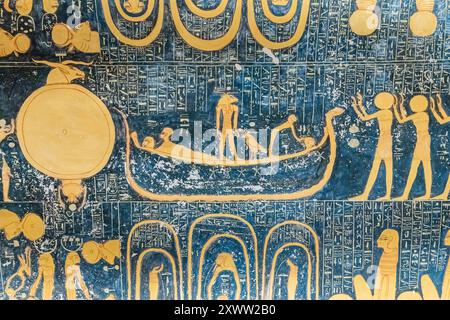 Valley of the Kings, kings valley, painted ceiling of KV9, tomb of Ramesses V and Ramesses VI , Luxor, Egypt, North Africa, Africa Stock Photo