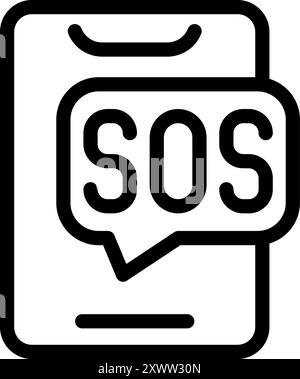 Simple yet powerful icon representing a mobile phone displaying an sos message, symbolizing emergency communication and assistance Stock Vector