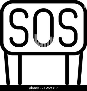 Black linear sos sign standing on two legs, isolated on a white background Stock Vector