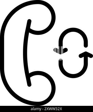 Simple black and white vector icon of a phone handset with two arrows showing a circular movement Stock Vector