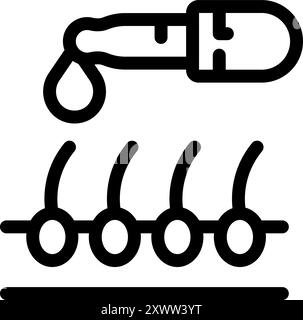 Line icon of a pipette dropping liquid on hair follicles, representing hair loss treatment or serum Stock Vector