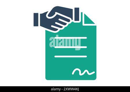 Contract icon. document with handshake. solid icon style. icon related to law and justice. law elements vector illustration Stock Vector