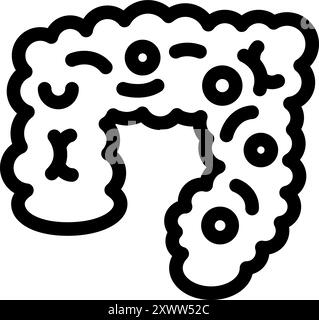 Simple line drawing of a human intestine with bacteria representing a healthy gut flora Stock Vector