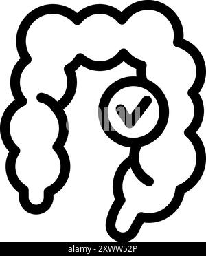 Simple icon of intestines showing a check mark symbol for good digestive health Stock Vector
