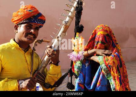 Rajasthani musicians play some traditional instruments Stock Photo