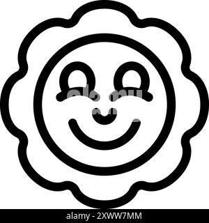 Simple line art icon of a smiling sun, symbolizing joy, positivity, and sunny days Stock Vector