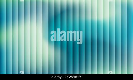 Turquoise reeded glass 3D background. Glassmorphism colorful transparent ribbed glass texture. Stock Vector