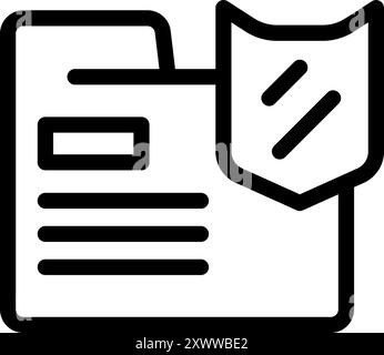 Bold line icon of a shield protecting a folder, representing data security and protection Stock Vector