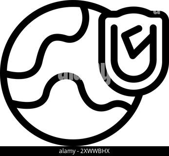 Shield with a check mark is protecting a globe representing the concept of global security Stock Vector