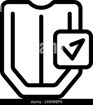 Simple, bold, flat line icon of a shield with a check mark, representing security and safety in online payment systems Stock Vector