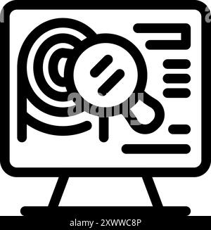 Line icon of a marketing specialist analyzing target audience using software on computer Stock Vector