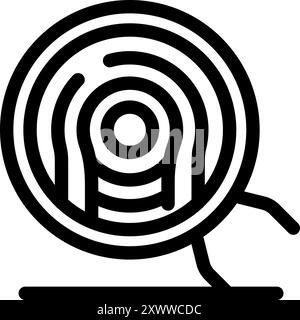 Black outline icon of a fire hose reel, essential equipment for firefighters Stock Vector