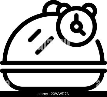 Line drawing of bread baking time with a clock showing cooking duration Stock Vector