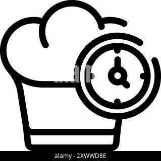 Simple, bold icon of a clock over a chef's hat, symbolizing cooking duration Stock Vector