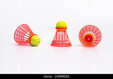 three fun shuttlecocks speeder for speed badminton on a white background. isolate Stock Photo