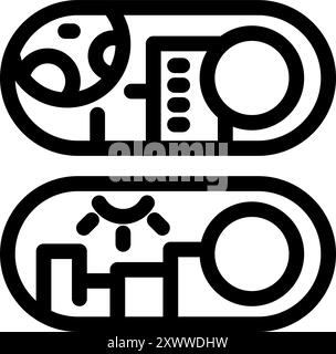 Simple black and white vector icon of a day and night mode switch button, perfect for user interface designers Stock Vector