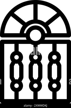 Simple black and white vector icon of a wrought iron gate featuring vertical steel bars and decorative elements Stock Vector