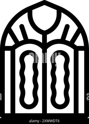 Arched double door with wavy glass insert being installed in a house under construction Stock Vector